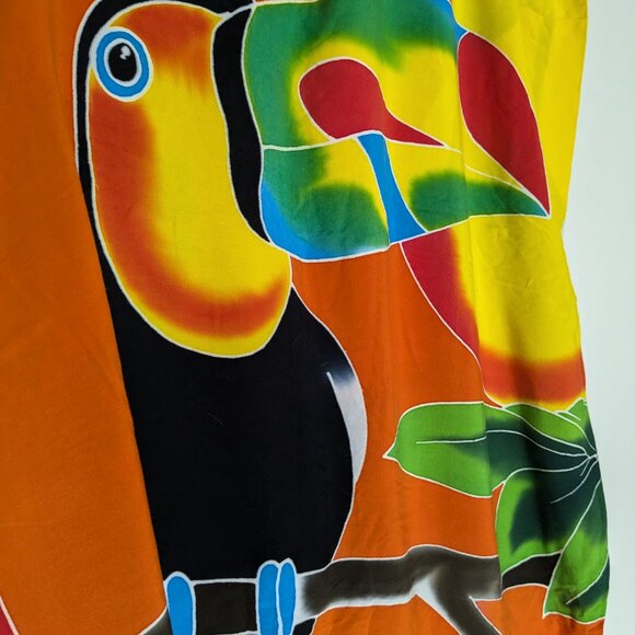 *3/$10* Pura Vida Tropical Bright Sarong with Toucan Images Orange Yellow Green - Picture 3 of 3